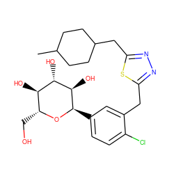 CC1CCC(Cc2nnc(Cc3cc([C@H]4O[C@H](CO)[C@@H](O)[C@H](O)[C@H]4O)ccc3Cl)s2)CC1 ZINC000096173903