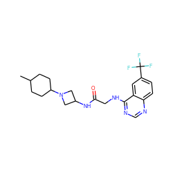 CC1CCC(N2CC(NC(=O)CNc3ncnc4ccc(C(F)(F)F)cc34)C2)CC1 ZINC000149155717