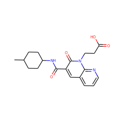 CC1CCC(NC(=O)c2cc3cccnc3n(CCC(=O)O)c2=O)CC1 ZINC000299841226