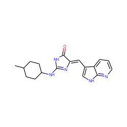 CC1CCC(NC2=N/C(=C\c3c[nH]c4ncccc34)C(=O)N2)CC1 ZINC000040979305