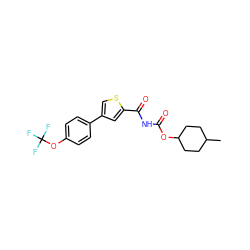 CC1CCC(OC(=O)NC(=O)c2cc(-c3ccc(OC(F)(F)F)cc3)cs2)CC1 ZINC000028331153