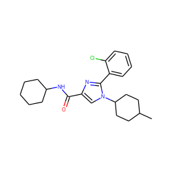 CC1CCC(n2cc(C(=O)NC3CCCCC3)nc2-c2ccccc2Cl)CC1 ZINC000028702477