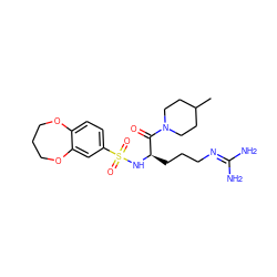 CC1CCN(C(=O)[C@@H](CCCN=C(N)N)NS(=O)(=O)c2ccc3c(c2)OCCCO3)CC1 ZINC000027983043