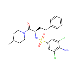 CC1CCN(C(=O)[C@@H](CCc2ccccc2)NS(=O)(=O)c2cc(Cl)c(N)c(Cl)c2)CC1 ZINC000115894890