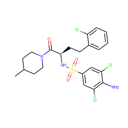 CC1CCN(C(=O)[C@@H](CCc2ccccc2Cl)NS(=O)(=O)c2cc(Cl)c(N)c(Cl)c2)CC1 ZINC000115898927