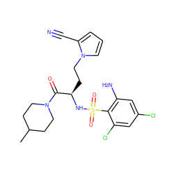 CC1CCN(C(=O)[C@@H](CCn2cccc2C#N)NS(=O)(=O)c2c(N)cc(Cl)cc2Cl)CC1 ZINC000115082121