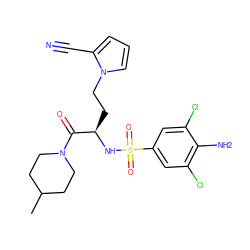 CC1CCN(C(=O)[C@@H](CCn2cccc2C#N)NS(=O)(=O)c2cc(Cl)c(N)c(Cl)c2)CC1 ZINC000115087383