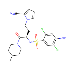 CC1CCN(C(=O)[C@@H](CCn2cccc2C#N)NS(=O)(=O)c2cc(Cl)c(N)cc2Cl)CC1 ZINC000115083565