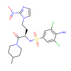 CC1CCN(C(=O)[C@@H](CCn2ccnc2[N+](=O)[O-])NS(=O)(=O)c2cc(Cl)c(N)c(Cl)c2)CC1 ZINC000115192901