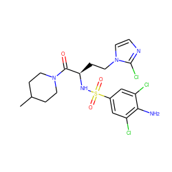 CC1CCN(C(=O)[C@@H](CCn2ccnc2Cl)NS(=O)(=O)c2cc(Cl)c(N)c(Cl)c2)CC1 ZINC000115088014