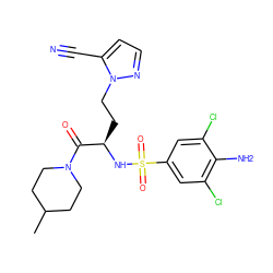 CC1CCN(C(=O)[C@@H](CCn2nccc2C#N)NS(=O)(=O)c2cc(Cl)c(N)c(Cl)c2)CC1 ZINC000115175966