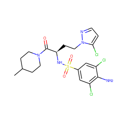 CC1CCN(C(=O)[C@@H](CCn2nccc2Cl)NS(=O)(=O)c2cc(Cl)c(N)c(Cl)c2)CC1 ZINC000115170817