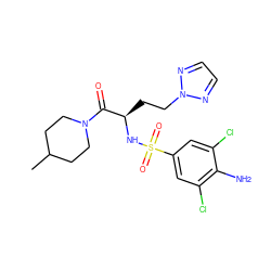 CC1CCN(C(=O)[C@@H](CCn2nccn2)NS(=O)(=O)c2cc(Cl)c(N)c(Cl)c2)CC1 ZINC000115825992