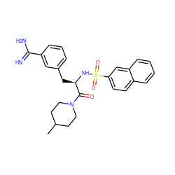 CC1CCN(C(=O)[C@@H](Cc2cccc(C(=N)N)c2)NS(=O)(=O)c2ccc3ccccc3c2)CC1 ZINC000013765431