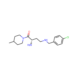 CC1CCN(C(=O)[C@@H](N)CCNCc2ccc(Cl)cc2)CC1 ZINC000013561262