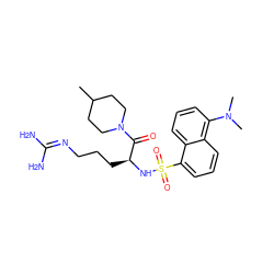 CC1CCN(C(=O)[C@H](CCCN=C(N)N)NS(=O)(=O)c2cccc3c(N(C)C)cccc23)CC1 ZINC000013779737