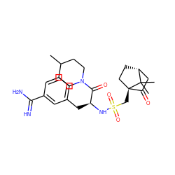 CC1CCN(C(=O)[C@H](Cc2cccc(C(=N)N)c2)NS(=O)(=O)C[C@]23CC[C@H](CC2=O)C3(C)C)CC1 ZINC000003834121