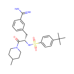 CC1CCN(C(=O)[C@H](Cc2cccc(C(=N)N)c2)NS(=O)(=O)c2ccc(C(C)(C)C)cc2)CC1 ZINC000003834118