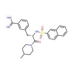 CC1CCN(C(=O)[C@H](Cc2cccc(C(=N)N)c2)NS(=O)(=O)c2ccc3ccccc3c2)CC1 ZINC000003834119