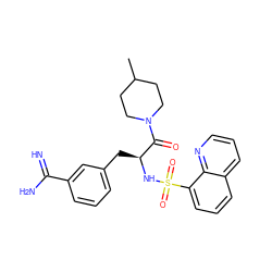 CC1CCN(C(=O)[C@H](Cc2cccc(C(=N)N)c2)NS(=O)(=O)c2cccc3cccnc23)CC1 ZINC000003834147