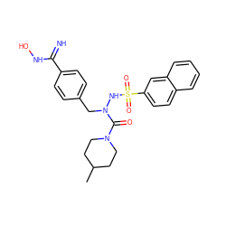 CC1CCN(C(=O)N(Cc2ccc(C(=N)NO)cc2)NS(=O)(=O)c2ccc3ccccc3c2)CC1 ZINC000029321648