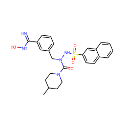 CC1CCN(C(=O)N(Cc2cccc(C(=N)NO)c2)NS(=O)(=O)c2ccc3ccccc3c2)CC1 ZINC000029336403