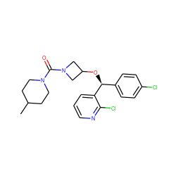 CC1CCN(C(=O)N2CC(O[C@@H](c3ccc(Cl)cc3)c3cccnc3Cl)C2)CC1 ZINC000073293223