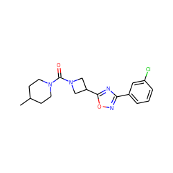 CC1CCN(C(=O)N2CC(c3nc(-c4cccc(Cl)c4)no3)C2)CC1 ZINC000095572506