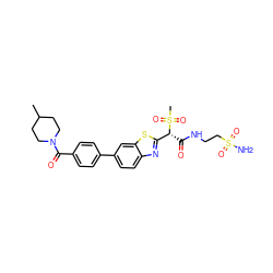 CC1CCN(C(=O)c2ccc(-c3ccc4nc([C@@H](C(=O)NCCS(N)(=O)=O)S(C)(=O)=O)sc4c3)cc2)CC1 ZINC000145464303