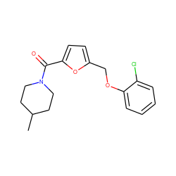 CC1CCN(C(=O)c2ccc(COc3ccccc3Cl)o2)CC1 ZINC000002752539