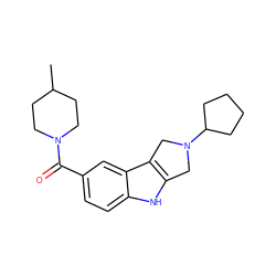 CC1CCN(C(=O)c2ccc3[nH]c4c(c3c2)CN(C2CCCC2)C4)CC1 ZINC000028955183