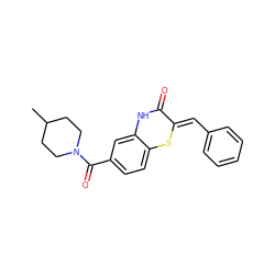 CC1CCN(C(=O)c2ccc3c(c2)NC(=O)/C(=C/c2ccccc2)S3)CC1 ZINC000003063931