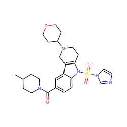 CC1CCN(C(=O)c2ccc3c(c2)c2c(n3S(=O)(=O)n3ccnc3)CCN(C3CCOCC3)C2)CC1 ZINC000082153157