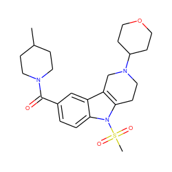 CC1CCN(C(=O)c2ccc3c(c2)c2c(n3S(C)(=O)=O)CCN(C3CCOCC3)C2)CC1 ZINC000036479039