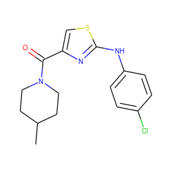 CC1CCN(C(=O)c2csc(Nc3ccc(Cl)cc3)n2)CC1 ZINC000096283055