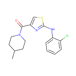 CC1CCN(C(=O)c2csc(Nc3ccccc3Cl)n2)CC1 ZINC000096283054