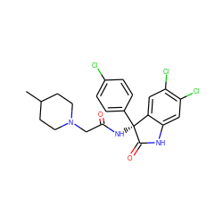 CC1CCN(CC(=O)N[C@@]2(c3ccc(Cl)cc3)C(=O)Nc3cc(Cl)c(Cl)cc32)CC1 ZINC000095553919