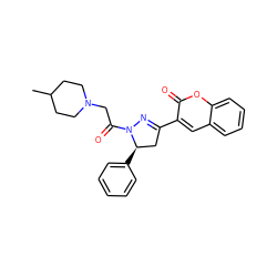 CC1CCN(CC(=O)N2N=C(c3cc4ccccc4oc3=O)C[C@H]2c2ccccc2)CC1 ZINC000084604553