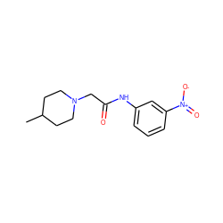 CC1CCN(CC(=O)Nc2cccc([N+](=O)[O-])c2)CC1 ZINC000005065233