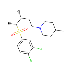 CC1CCN(CC[C@@H](C)[C@@H](C)S(=O)(=O)c2ccc(Cl)c(Cl)c2)CC1 ZINC000027642069