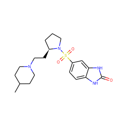 CC1CCN(CC[C@H]2CCCN2S(=O)(=O)c2ccc3[nH]c(=O)[nH]c3c2)CC1 ZINC000013819787