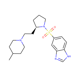 CC1CCN(CC[C@H]2CCCN2S(=O)(=O)c2ccc3[nH]cnc3c2)CC1 ZINC000013819783