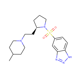 CC1CCN(CC[C@H]2CCCN2S(=O)(=O)c2ccc3[nH]nnc3c2)CC1 ZINC000013819785