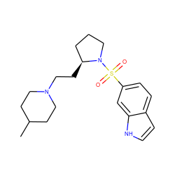 CC1CCN(CC[C@H]2CCCN2S(=O)(=O)c2ccc3cc[nH]c3c2)CC1 ZINC000013819777