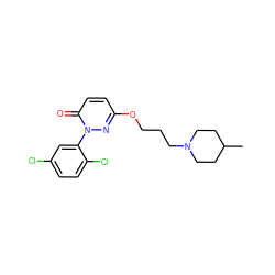 CC1CCN(CCCOc2ccc(=O)n(-c3cc(Cl)ccc3Cl)n2)CC1 ZINC000653864172