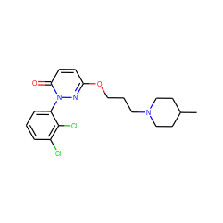 CC1CCN(CCCOc2ccc(=O)n(-c3cccc(Cl)c3Cl)n2)CC1 ZINC000653883192