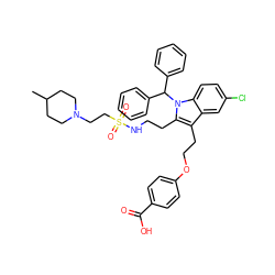 CC1CCN(CCS(=O)(=O)NCCc2c(CCOc3ccc(C(=O)O)cc3)c3cc(Cl)ccc3n2C(c2ccccc2)c2ccccc2)CC1 ZINC000049833121