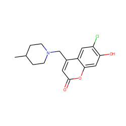 CC1CCN(Cc2cc(=O)oc3cc(O)c(Cl)cc23)CC1 ZINC000020412441