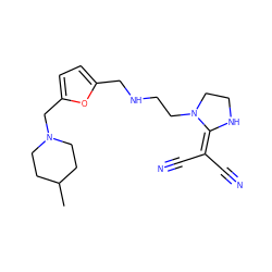 CC1CCN(Cc2ccc(CNCCN3CCNC3=C(C#N)C#N)o2)CC1 ZINC000002010411