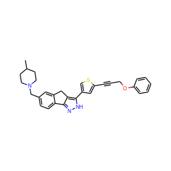 CC1CCN(Cc2ccc3c(c2)Cc2c-3n[nH]c2-c2csc(C#CCOc3ccccc3)c2)CC1 ZINC000028639429